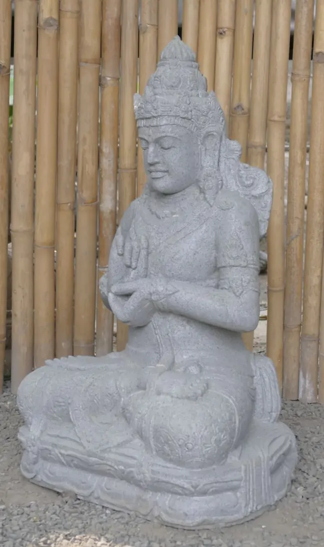  Product image 3 of the product “Seated Dewi Sri, position chakra turning the wheel, 79 cm high riverstone grey, modell with sativa ”